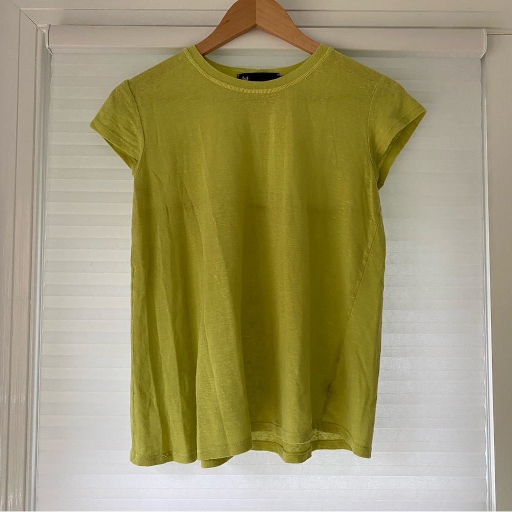 Phoenix Women’s Linen Top T Shirt Size XS Green Yellow Blouse Lagenlook Gauze